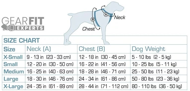 kurgo air dog harness size chart